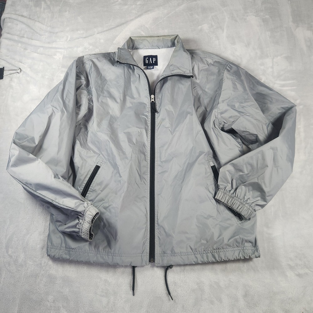 Gap Full Zip Windbreaker Jacket Gray‎ Sz L Mesh LinedVTG Y2K 90s Gorpcore